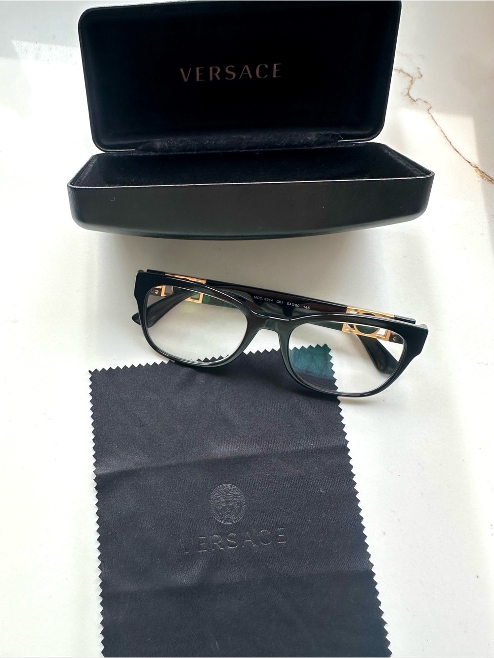 Versace VE3314 GB1 Black Gold Medusa Eyeglasses Frames 54-20-145 + Case